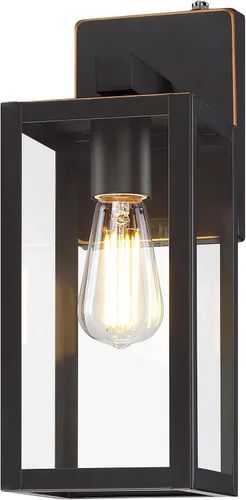 Vista 23 de GRUENLICH Faroles de pared grandes impermeables para exteriores, modernos apliques blancos para porche con pantalla de vidrio transparente, enchufe
