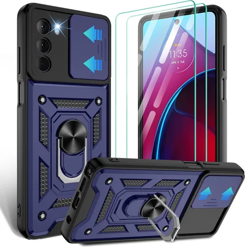 Vista 60 de Gritup Funda para Moto G Stylus 5G-2021 con cubierta deslizante para cámara 1 paquete de protectores de pantalla HD Soporte de metal giratorio