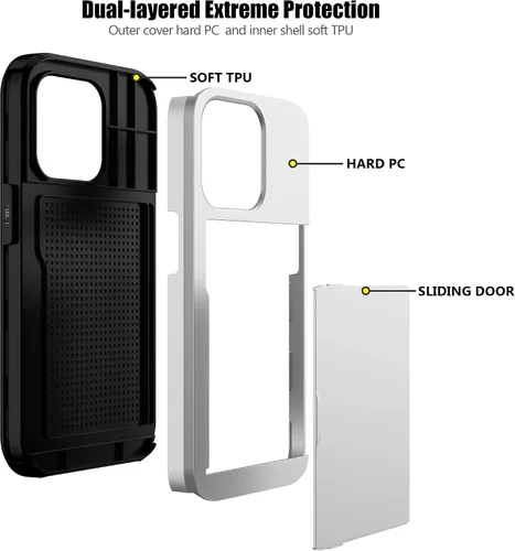Vista 95 de Nvollnoe - Funda para iPhone 14 con tarjetero [tienda de 5 tarjetas] Negro - Almacenamiento más grande