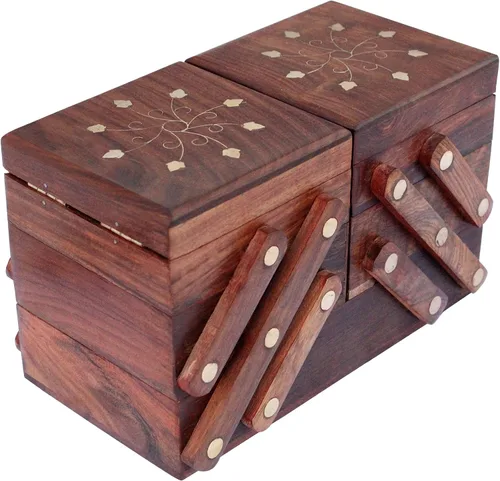Vista 2 de Caja de joyería de madera para niñas mujeres Organizador, almacenamiento, caja de exhibición, para regalos de cumpleaños para mamá