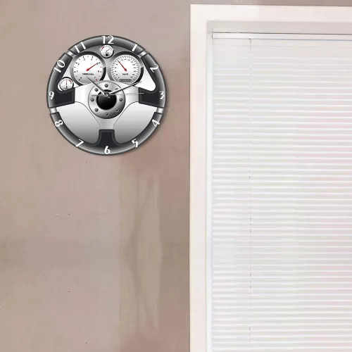 Vista 8 de The Geeky Days Reloj de pared de cuarzo silencioso con volante y tablero de instrumentos deportivo, diseño de automóvil, decoración del hogar