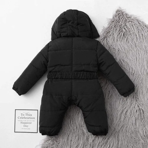 Vista 5 de TBUIALL Mono de invierno para niño, abrigo cálido para bebé, niña, chaqueta con capucha, trajes gruesos para niños, pantalones de nieve para niños