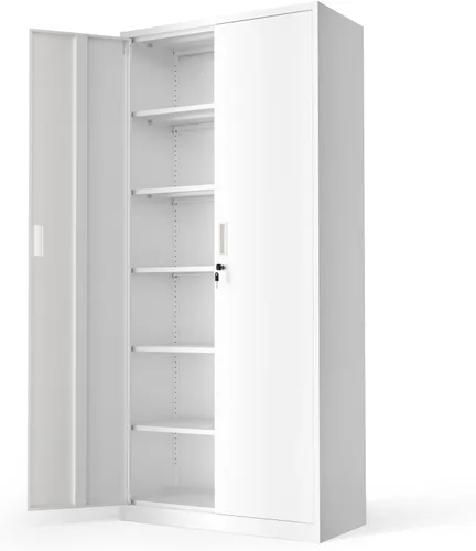 Vista 28 de VINGLI Armario de Pared para Garaje con Puertas con Cerradura y Estante Ajustable, Gabinete de Pared de Metal, Gabinete de Almacenamiento Superior