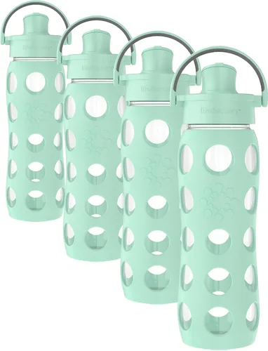 Vista 15 de Lifefactory Botella de agua de vidrio de 16 onzas con tapa abatible activa y funda protectora de silicona, melón Funda protectora de silicona