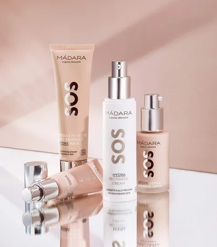 Vista 5 de Madara SOS Hydra Recharge - Crema hidratante facial de 1.7 fl oz, ácido hialurónico + peonía del norte + semilla de linaza, crema hidratante de día