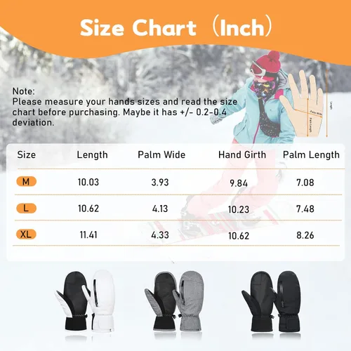 Vista 5 de Guantes de esquí impermeables para mujeres y hombres, guantes de nieve de invierno para pantalla táctil, guantes de esquí para clima frío, snowboard