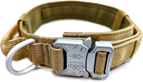 Vista 6 de Collar táctico para perro [collar de perro de caza K9 de calidad militar], collar táctico resistente con hebilla de metal y asa de control