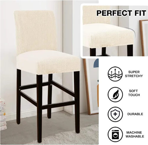 Vista 3 de Flamingo P Fundas de taburete para sillas de comedor, fundas de asiento de tela jacquard elástica con parte inferior elástica extraíble, juego de 2