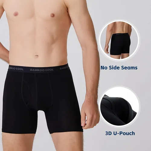 Vista 4 de BAMBOO COOL Ropa interior para hombre, paquete de calzoncillos bóxer de viscosa de bambú, suave, transpirable, ropa interior larga