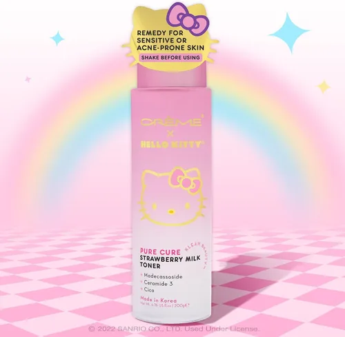 Vista 3 de The Crème Shop x Hello Kitty Kawaii Klean Vault: Klean Beauty Cuidado de la piel con limpiador facial, tónico de leche de fresa, crema de agua rosa