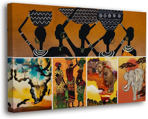 Vista 11 de SpiritualHands Máscaras africanas - Lienzo decorativo para pared, lienzo de dama africana, vibrante arte de pared africano hecho a mano