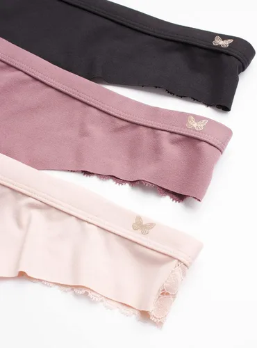Vista 3 de Jessica Simpson Ropa interior para mujer – Paquete de 3 bragas de microfibra elástica duradera sexy – Tangas de encaje suave para mujer