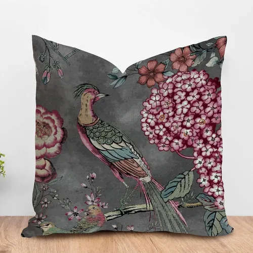 Vista 14 de ArogGeld Fundas de almohada de granja de camelia y pavo real, color rosa, rubor, chinoiserie, pájaro, blanco, lino, funda de cojín chinoiserie