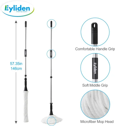 Vista 3 de Eyliden Trapeador con 4 cabezales reutilizables, fácil de escurrir, con mango largo de 57.5 pulgadas, mopa húmeda para limpieza de suelos, madera