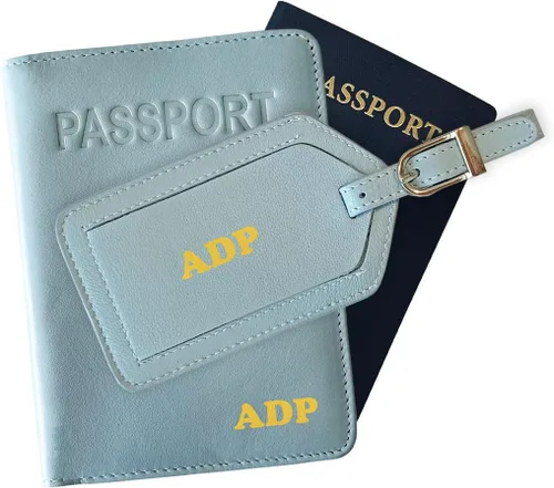 Vista 15 de Soporte personalizado de cuero con monograma RFID para pasaporte y etiqueta de equipaje, montura antigua, Juego de funda para pasaporte y etiqueta