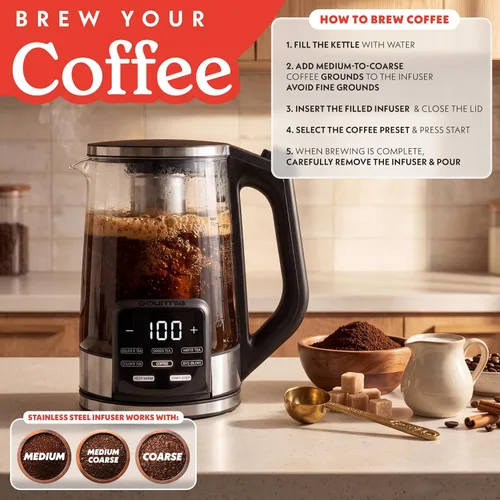 Vista 10 de Gourmia - Hervidor eléctrico de vidrio, capacidad de 1,7 L, pantalla Negro