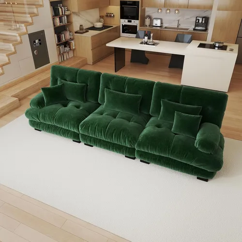 Vista 63 de Sofá modular de gran tamaño de 94 pulgadas, sofás seccionales grandes de color beige y blanco para sala de estar, juego de sofá de terciopelo, sofás