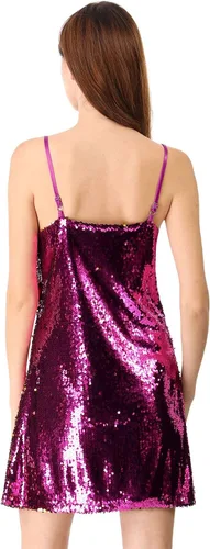 Vista 5 de Allegra K Vestido corto con lentejuelas, tirantes delgados, brillantina y cuello en V para mujer, fiesta, club y Halloween