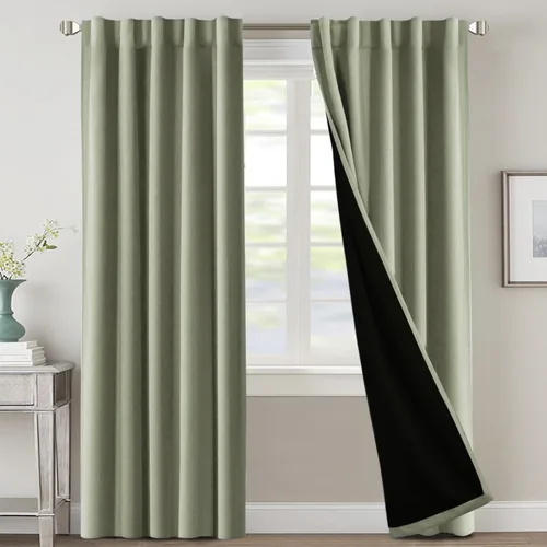 Vista 116 de H.VERSAILTEX Cortinas 100% opacas para dormitorio con forro negro, cortinas de oscurecimiento de habitación completa, con aislamiento térmico