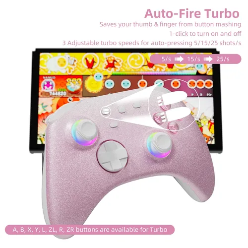 Vista 7 de Gradient Pink Wireless Switch Controller Compatible with Nintendo SwitchOLEDLite Steam Deck, Mytrix Pro Controller with Turbo, Motion, Vibration