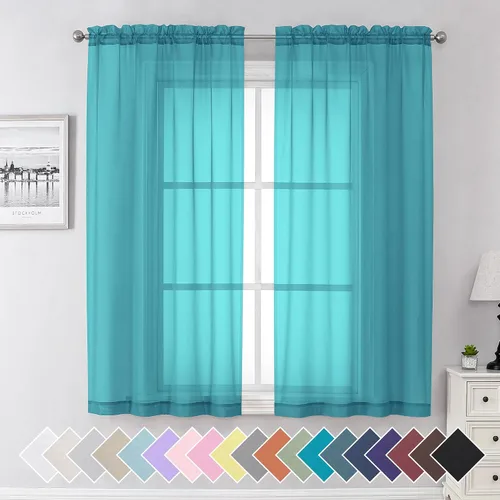 Vista 193 de Aiyufeng 2 paneles de cenefa transparente negra de 14 pulgadas de largo, cortinas cortas negras transparentes para dormitorio, cortinas de cocina