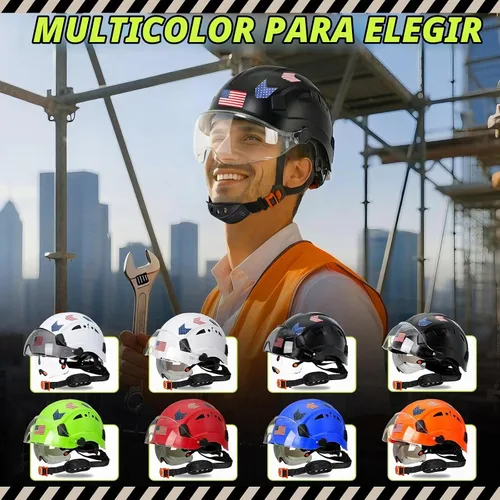 Vista 9 de Construction Hard Hats with Clear and Tinted Visor - OSHA Approved ANSI Z89.1 Dual Eye Protection Black Hard Hat with Chin Straps for Men Sombrero