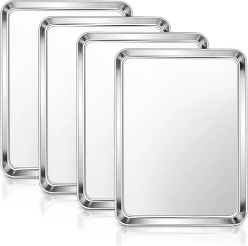 Vista 22 de E-far Mini bandeja para horno tostador, bandeja para hornear galletas de acero inoxidable de 9.4 x 7.3 pulgadas, bandeja pequeña de metal no tóxico