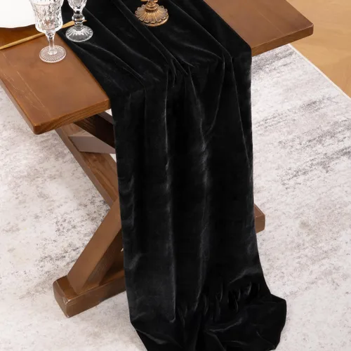 Vista 3 de Socomi Camino de mesa de terciopelo negro para el día de San Valentín, decoración de 20 x 120 pulgadas, tela de 10 pies, camino de boda de Acción