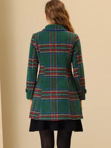 Vista 4 de Allegra K Abrigo de invierno vintage con solapa con muescas y bolsillos para mujer
