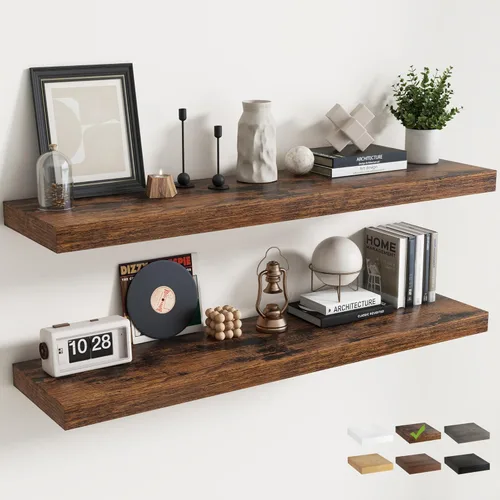 Vista 38 de Juego de 2 estantes flotantes de 16 pulgadas para pared, estantes de baño de grano de madera de 12 pulgadas de profundidad con soportes invisibles