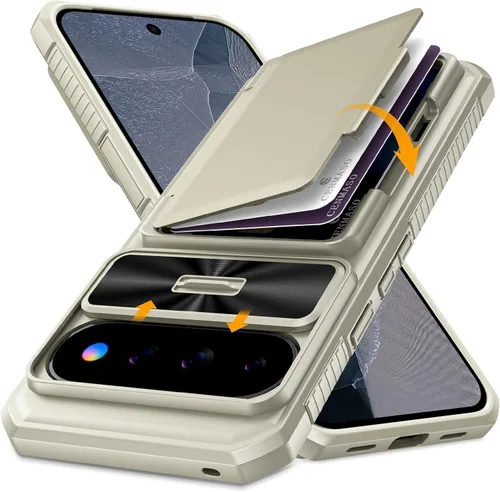 Vista 40 de CENMASO - Funda para Google Pixel 9 Pro XL con tarjetero (4 tarjetas), funda deslizante para cámara y función atril, bloqueo RFID, protección