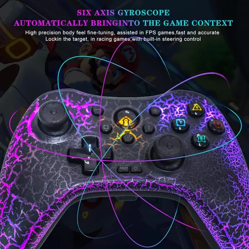 Vista 7 de Joso Controlador móvil para juegos para iPhone, Android, PC, Nintendo Switch, PS4, con luz LED, vibración dualgiroscopio de 6 ejesprogramación