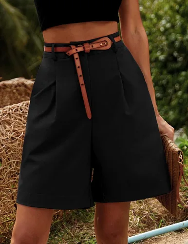 Vista 8 de Hotouch Bermudas para mujer, estilo casual, cintura elástica, pierna ancha, pantalones cortos de verano con bolsillos