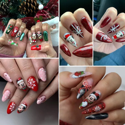 Vista 4 de 4 bonitas calcomanías de uñas de dibujos animados autoadhesivos 3D, suministros de decoración de uñas de Navidad, calcomanías de uñas Kawaii