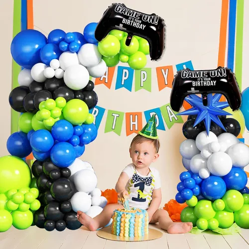 Vista 7 de Jobkoo Kit de Guirnalda de Arco de Globos de Videojuegos con Globos de Papel Metálico de Controlador de Juego Globos de Látex Azules Verdes Negros
