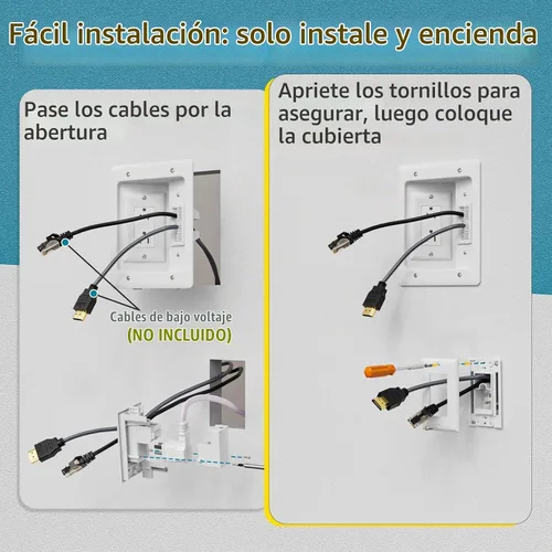 Vista 7 de Ocultacables de TV para TV montada en pared, kit de gestión de cables en pared, caja de tomacorriente – Ocultacables de doble tomacorriente