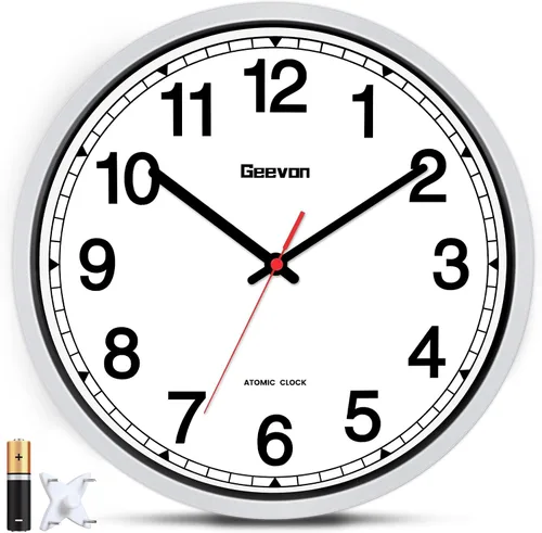 Vista 14 de Geevon Reloj de pared atómico de 16 pulgadas, reloj analógico autoajustable con sincronización automática de tiempo, funciona