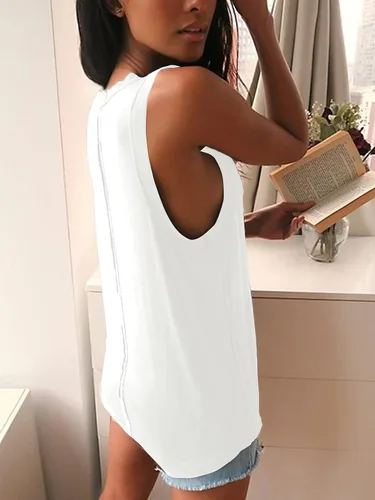 Vista 5 de LYANER Camiseta de verano para mujer, cuello en V, básica, sin mangas, espalda cruzada, informal, holgada