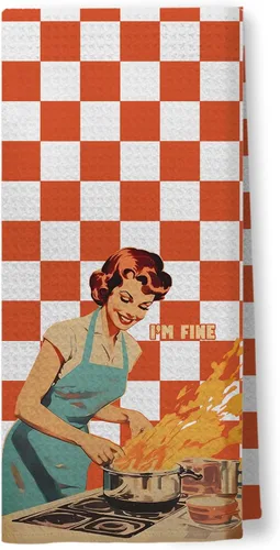 Vista 16 de Toallas de Cocina Divertidas "I'm Fine", Toallas Decorativas de Cocina y Té Estilo Ama de Casa Retro de los 50s, Toallas de Mano de Humor Sarcástico