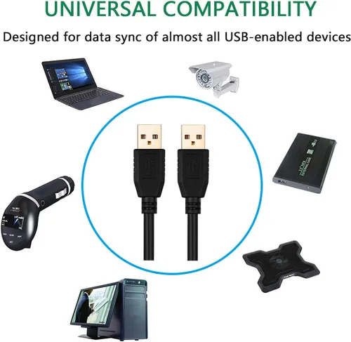 Vista 7 de Tan QY Cable USB A a A macho de 30 pies, cable USB de doble extremo con conector chapado en oro para carcasas de discos duros, impresoras, módems