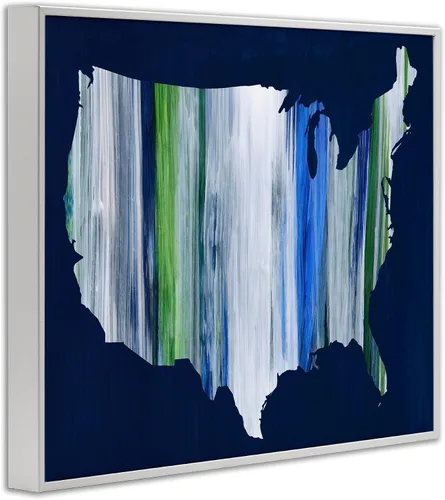 Vista 2 de Stupell Industries Arte de pared con marco abstracto de rayas de Estados Unidos de América, 14 x 11, azul Blanco costero (Texturado)