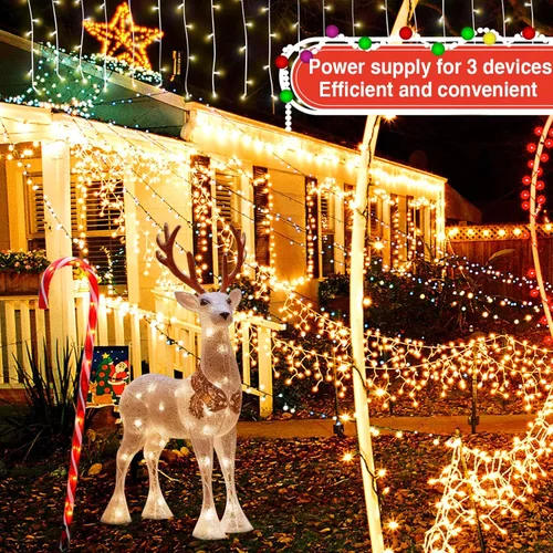 Vista 3 de Cable de extensión para exteriores con múltiples tomas - Divisor de corriente impermeable navideño de 1 a 3, certificado UL, cables de corriente