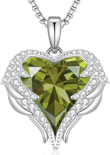 Vista 21 de CDE Angel Wings Heart Birthstone Pendant Necklace Gift for Women Negro-01&07-Piedra natal roja rubí