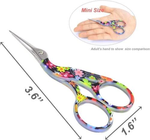 Vista 5 de BIHRTC Tijeras de bordado de 3.6 pulgadas, diseño de cigüeña, diseño de pájaro, tijeras de costura, tijeras pequeñas para manualidades, trabajo