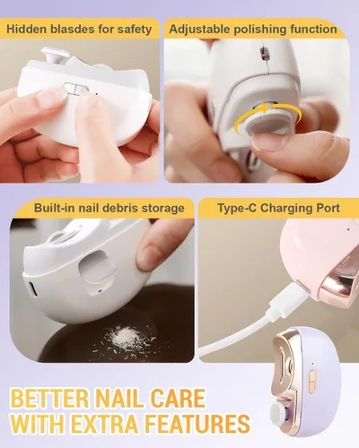 Vista 4 de Cortaúñas eléctrico, 2026 nuevo 3 en 1 automático con pulido, recortador de uñas automático con luz LED, 2 velocidades, recargable por USB