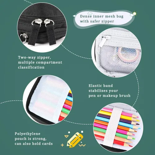 Vista 4 de iSuperb Estuche para lápices de pie, 2 compartimentos, estuche magnético para teléfono celular, soporte para bolígrafo, bolsa de teléfono de gran
