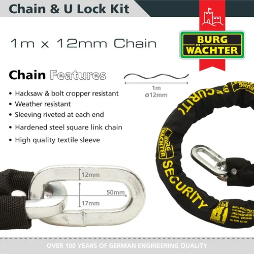 Vista 2 de Burg-Wachter - Cadena de seguridad para bicicleta (0.472 in, 0.472 in), color negro, 3.3 ft