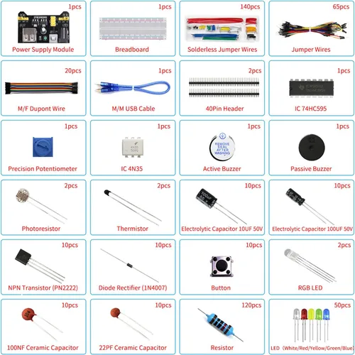 Vista 3 de Kit de diversión con módulo Electronics Component de fuente de alimentación con cable de puente de 830 puntos de unión, tablero de alambre