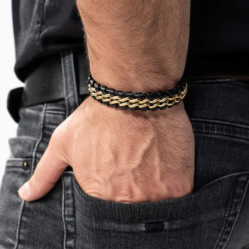 Vista 4 de SERASAR Premium Genuine Leather Bracelet Steel for Men in Black Magnetic Stainless Steel Clasp in Black, Silver and Gold Exclusive Jewelry Box
