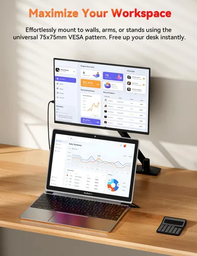 Vista 5 de HotYeah Monitor portátil, 15.6 pulgadas 1080P FHD monitor para laptop USB-C HDMI pantalla externa de computadora HDR FreeSync IPS con soporte